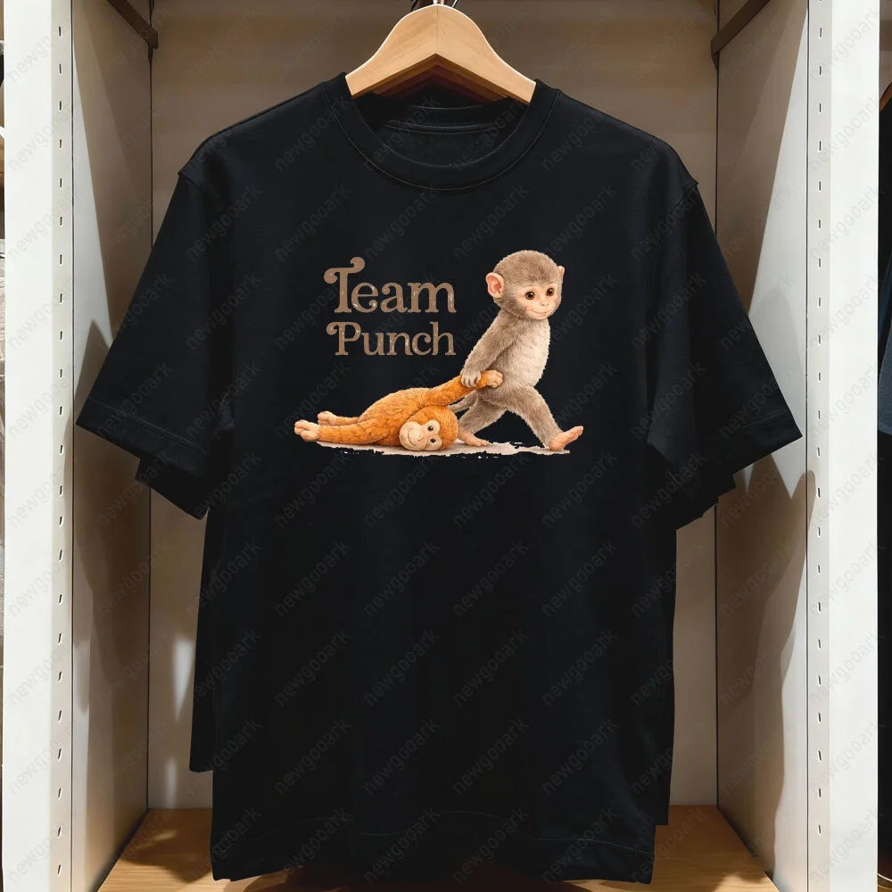 Team Punch Monkey Printed T-shirt Summer Men's and Women's Pure Cotton Clothes Harajuku Fashion Short Sleeve T-shirt Unisex