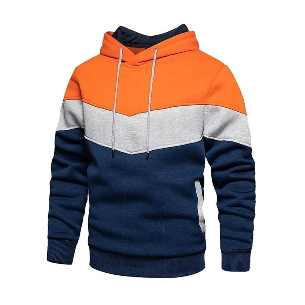 Men's Patchwork Hooded Sweatshirt Hoodies Clothing Casual Loose Fleece Warm Streetwear Male Fashion Autumn Winter Sports Outwear