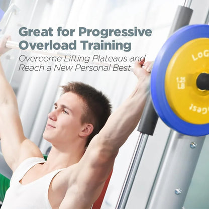 Man lifting barbell with weight plates in gym, progressive overload training equipment
