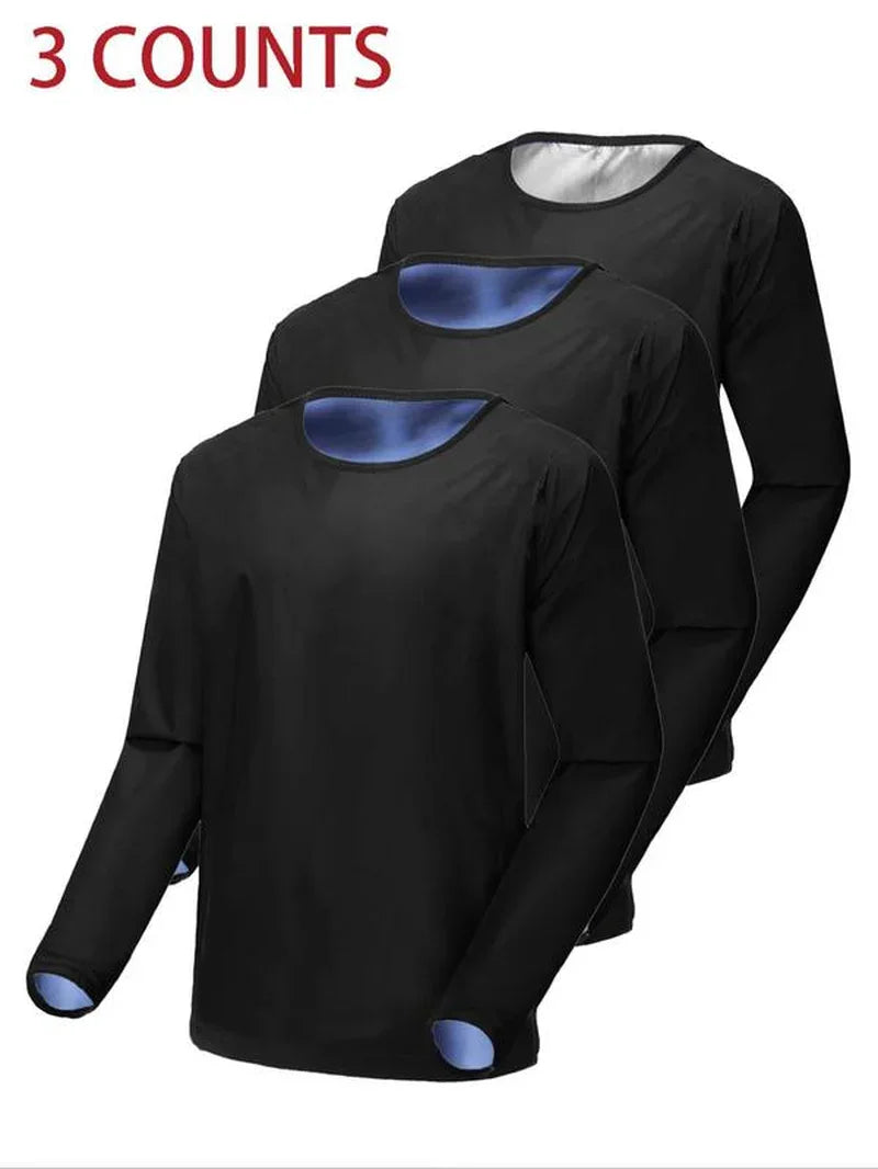 Set of three black long sleeve athletic shirts with blue inner lining