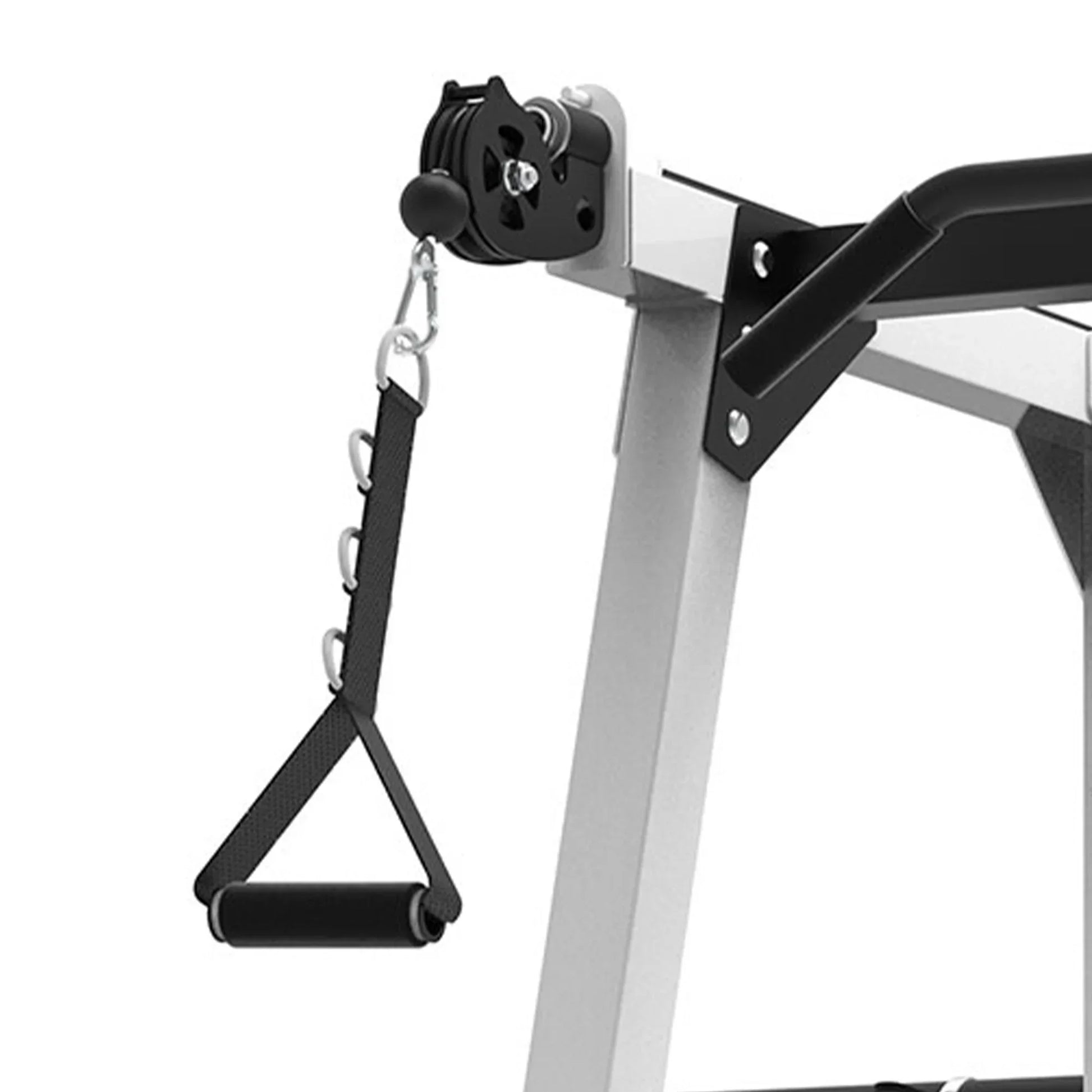 Adjustable cable pulley system with handle for home gym strength training equipment