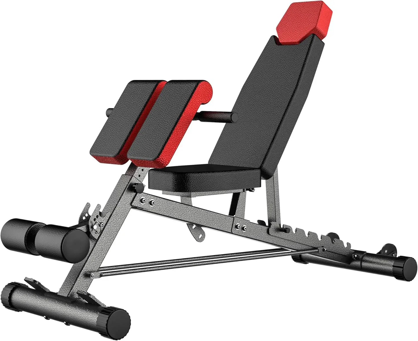 Adjustable workout bench with black and red padding for home gym strength training