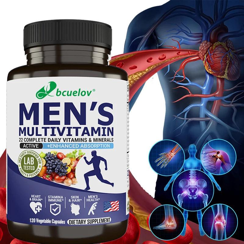 Bcuelov Men's Multivitamin & Mineral Tablets - Immune & Energy Support, Muscle Endurance, Vegan High Absorption Supplement