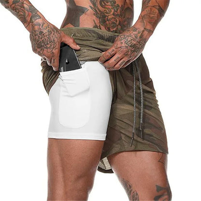Men's Fitness Shorts Fashion Breathable 2 In 1 Double-deck Quick Dry Gyms Jogging Workout Slim Fit Sports Shorts Sportswear