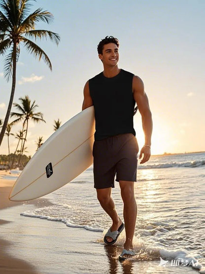Mens Tank Tops Workout Sleeveless Shirts Summer Solid color Polyester Quick drying Tanks for Men Summer Beach Sports T-Shirts