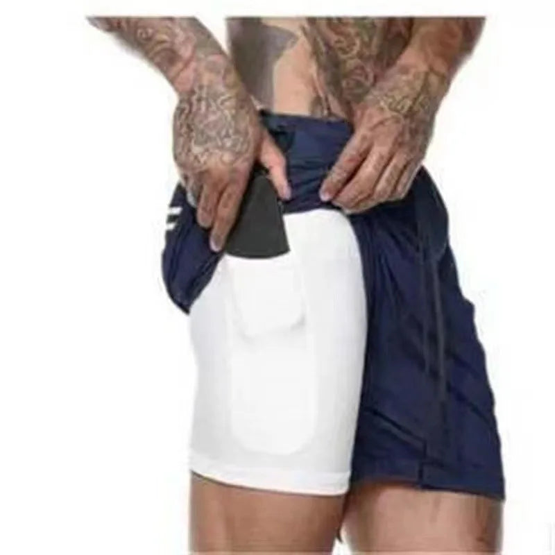 Men's Fitness Shorts Fashion Breathable 2 In 1 Double-deck Quick Dry Gyms Jogging Workout Slim Fit Sports Shorts Sportswear