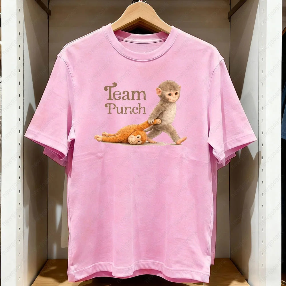 Team Punch Monkey Printed T-shirt Summer Men's and Women's Pure Cotton Clothes Harajuku Fashion Short Sleeve T-shirt Unisex