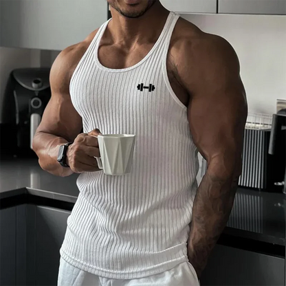 Gym Bodybuilding Fitness Slim Fit Tank Tops Mens Workout Muscle Sleeveless Shirt Fashion Vertical Stripe Knitted Quick Dry Vests