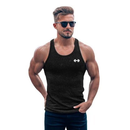 Gym Bodybuilding Fitness Slim Fit Tank Tops Mens Workout Muscle Sleeveless Shirt Fashion Vertical Stripe Knitted Quick Dry Vests