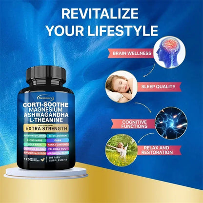 Corti-Soothe Cortisol with Magnesium, Ashwagandha, L-Theanine - Helps Lower Cortisol, Stabilize Mood and Promote Relaxation
