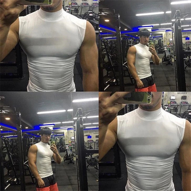Compression Gym Sleeveless T-Shirts Workout Tank Top Men Bodybuilding Tight Clothing Fitness Mens Sports Vests Muscle Tank Tops