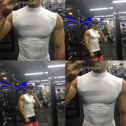 Compression Gym Sleeveless T-Shirts Workout Tank Top Men Bodybuilding Tight Clothing Fitness Mens Sports Vests Muscle Tank Tops