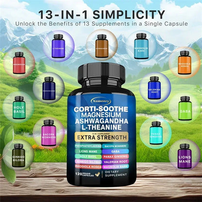 Corti-Soothe Cortisol with Magnesium, Ashwagandha, L-Theanine - Helps Lower Cortisol, Stabilize Mood and Promote Relaxation