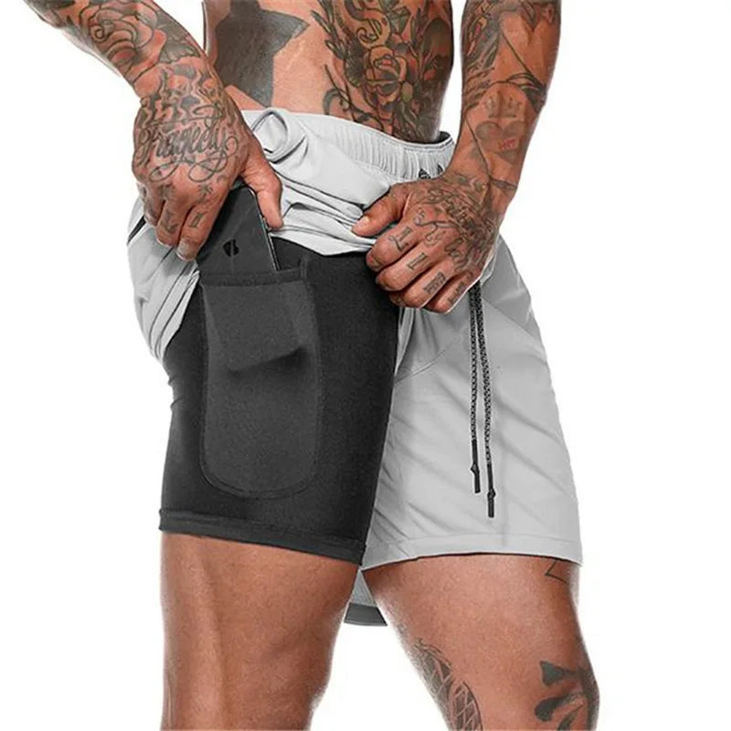 Men's Fitness Shorts Fashion Breathable 2 In 1 Double-deck Quick Dry Gyms Jogging Workout Slim Fit Sports Shorts Sportswear