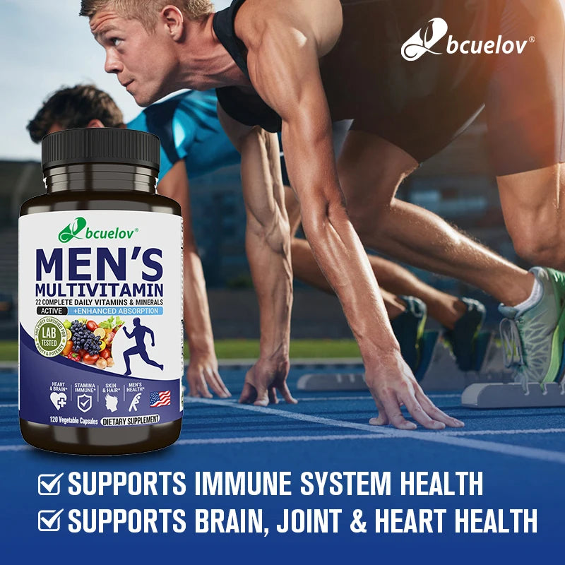 Bcuelov Men's Multivitamin & Mineral Tablets - Immune & Energy Support, Muscle Endurance, Vegan High Absorption Supplement