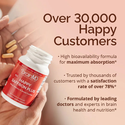 Happy Saffron Plus Supplements - Saffron Flower Extract Supplement for Eye Health Support - Mood Enhancer for Men & Women