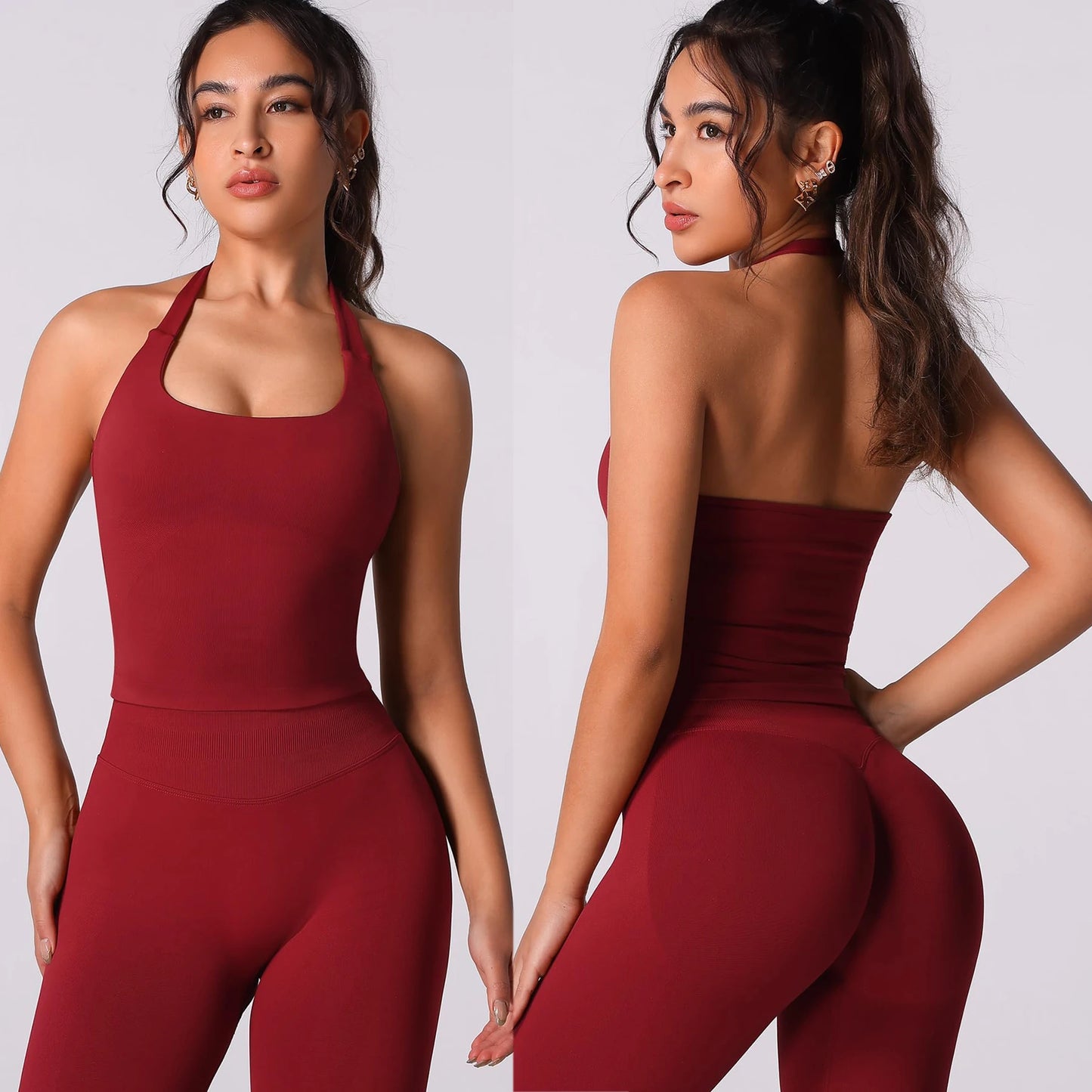 Workout Sets for Women 2 Pieces, Women's Impact Halter Tank Top+ Hidden Scrunch Butt Workout Leggings, Women Seamless