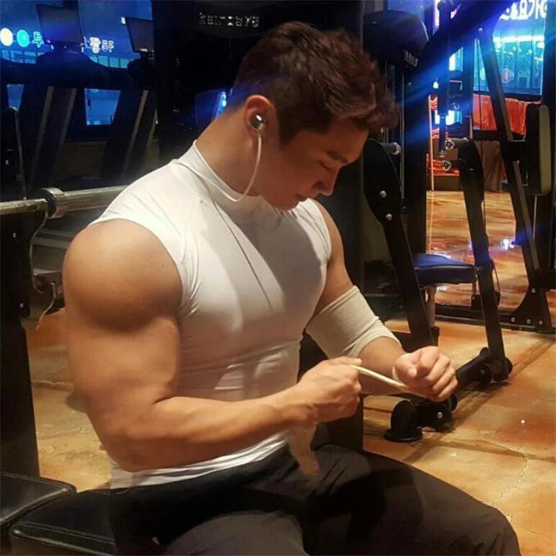 Compression Gym Sleeveless T-Shirts Workout Tank Top Men Bodybuilding Tight Clothing Fitness Mens Sports Vests Muscle Tank Tops
