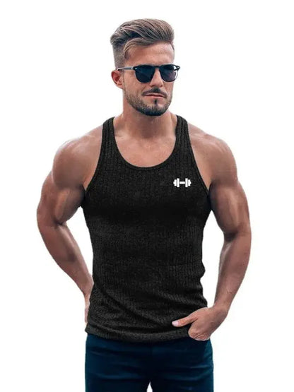 Gym Bodybuilding Fitness Slim Fit Tank Tops Mens Workout Muscle Sleeveless Shirt Fashion Vertical Stripe Knitted Quick Dry Vests