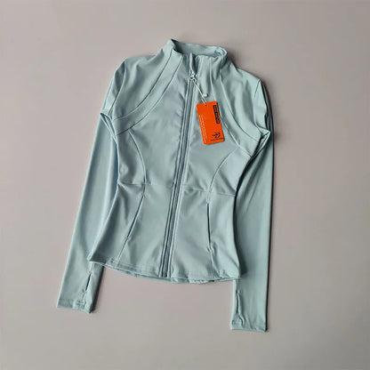 Outdoor Sports Long Sleeved Women Slim Yoga Clothes Quick Dry Zipper Cardigan Stand Up Collar Jacket Running Fitness Jacket Top