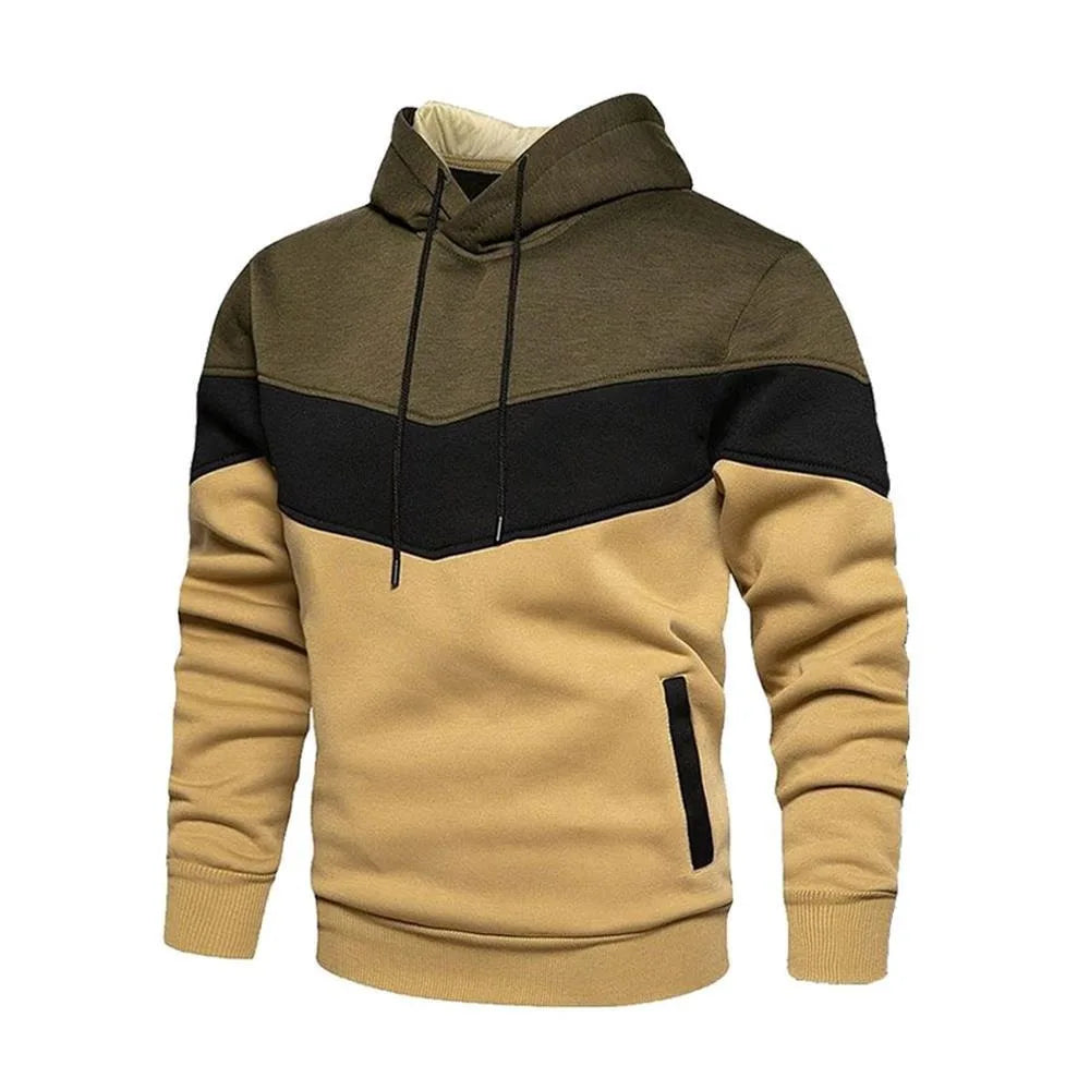 Men's Patchwork Hooded Sweatshirt Hoodies Clothing Casual Loose Fleece Warm Streetwear Male Fashion Autumn Winter Sports Outwear