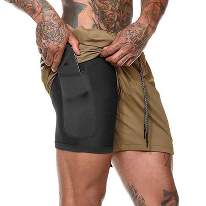 Men's Fitness Shorts Fashion Breathable 2 In 1 Double-deck Quick Dry Gyms Jogging Workout Slim Fit Sports Shorts Sportswear