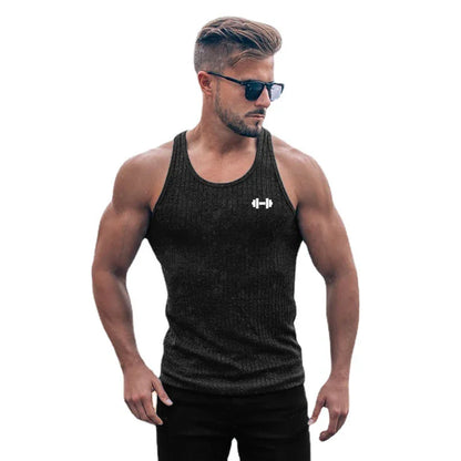 Gym Bodybuilding Fitness Slim Fit Tank Tops Mens Workout Muscle Sleeveless Shirt Fashion Vertical Stripe Knitted Quick Dry Vests