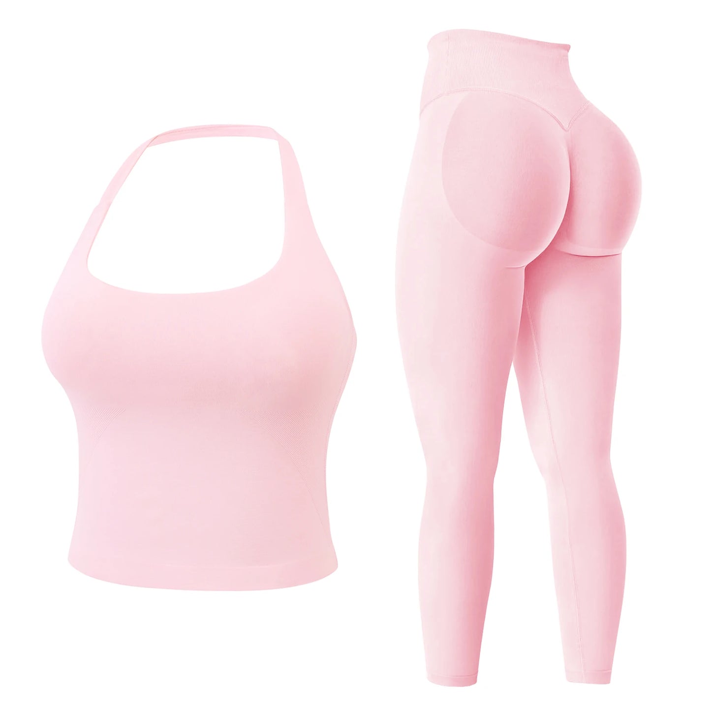 Workout Sets for Women 2 Pieces, Women's Impact Halter Tank Top+ Hidden Scrunch Butt Workout Leggings, Women Seamless