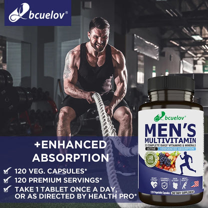 Bcuelov Men's Multivitamin & Mineral Tablets - Immune & Energy Support, Muscle Endurance, Vegan High Absorption Supplement