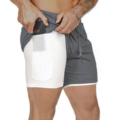 Men's Fitness Shorts Fashion Breathable 2 In 1 Double-deck Quick Dry Gyms Jogging Workout Slim Fit Sports Shorts Sportswear