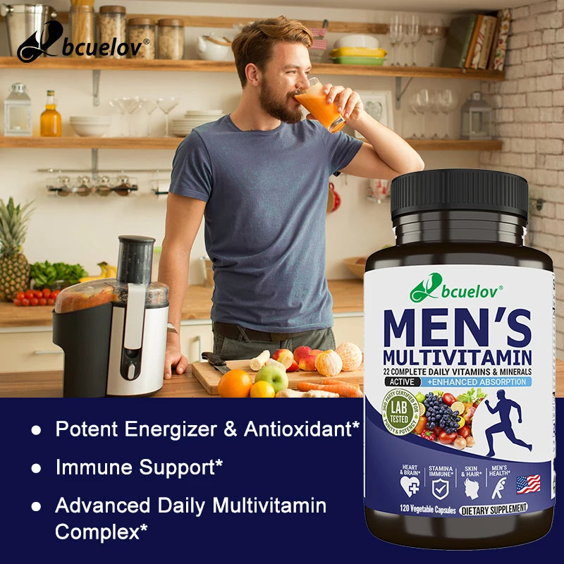 Bcuelov Men's Multivitamin & Mineral Tablets - Immune & Energy Support, Muscle Endurance, Vegan High Absorption Supplement