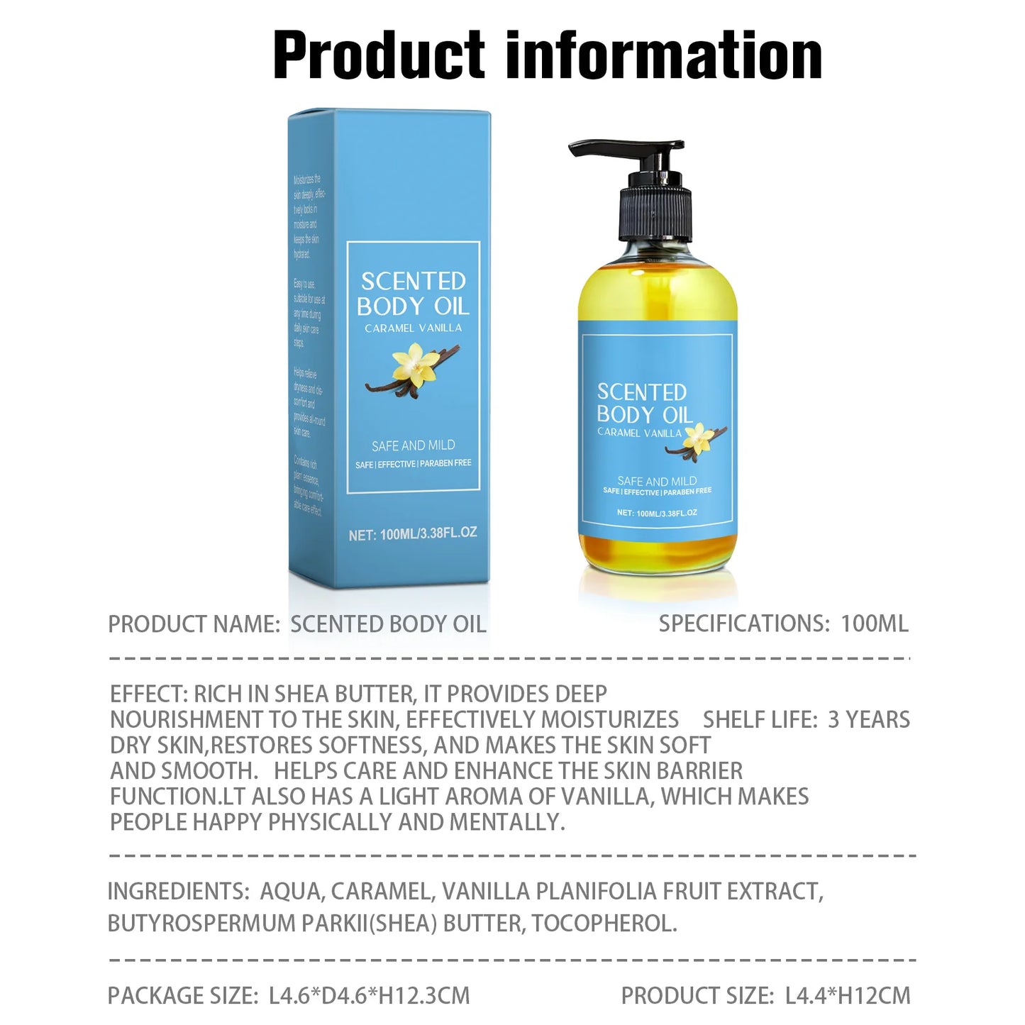 Stress Relief Vanilla Massage Oil - Deeply moisturizes, soothes muscles & promotes relaxation. Herbal bath & body care formula.