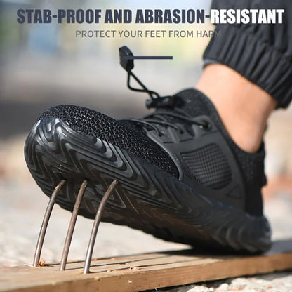 Mens Mesh Work Sneakers Lightweight Steel Toe Work Boots Indestructible Safety Shoes Breathable Construction Work Boot Footwear