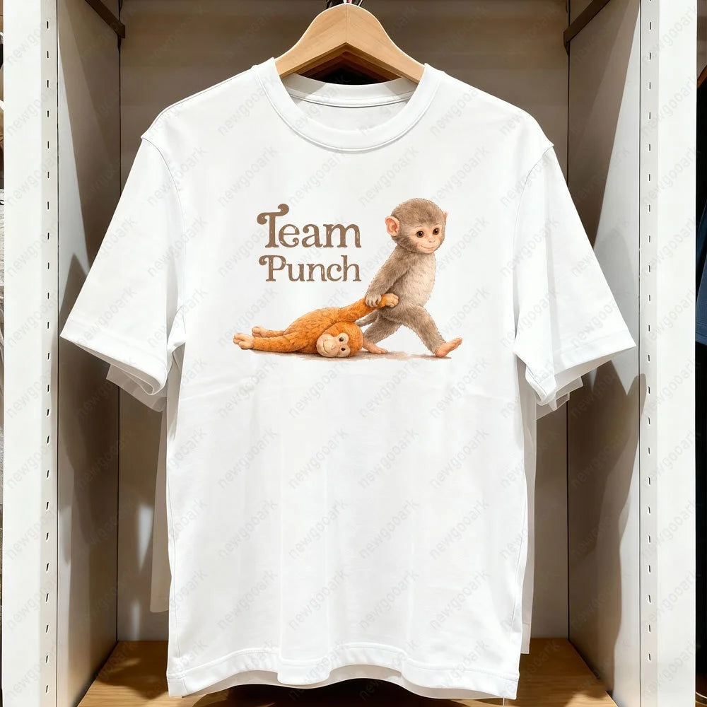 Team Punch Monkey Printed T-shirt Summer Men's and Women's Pure Cotton Clothes Harajuku Fashion Short Sleeve T-shirt Unisex