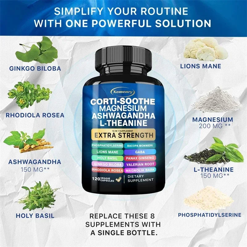 Corti-Soothe Cortisol with Magnesium, Ashwagandha, L-Theanine - Helps Lower Cortisol, Stabilize Mood and Promote Relaxation