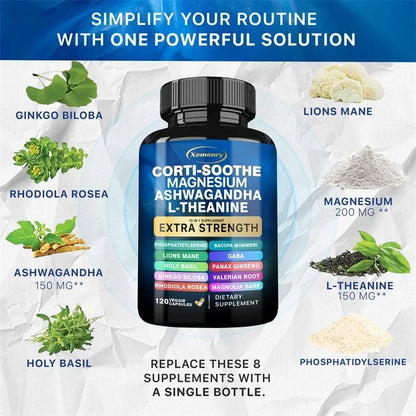 Corti-Soothe Cortisol with Magnesium, Ashwagandha, L-Theanine - Helps Lower Cortisol, Stabilize Mood and Promote Relaxation