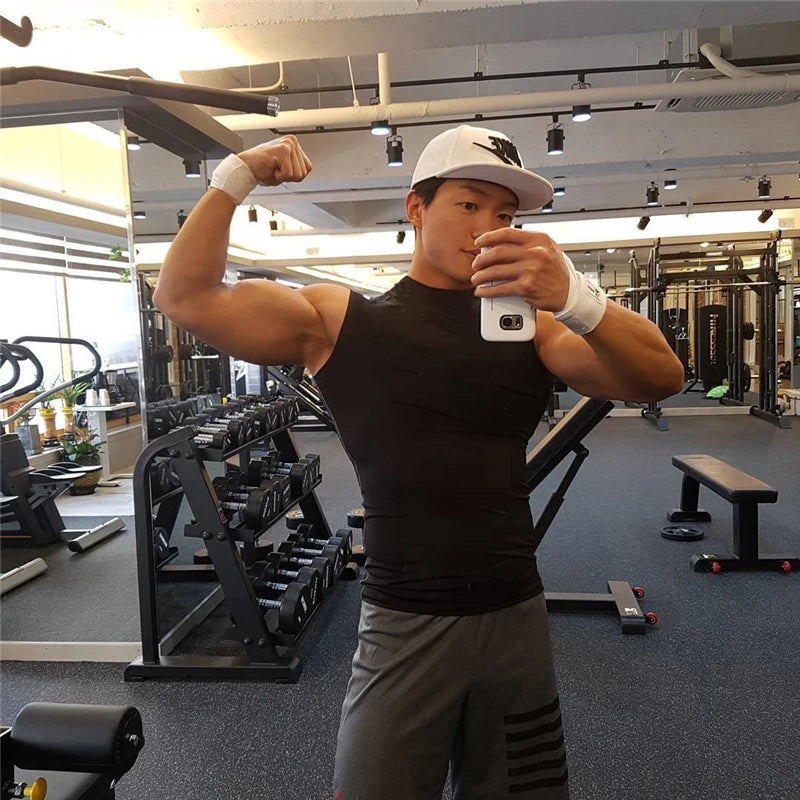 Compression Gym Sleeveless T-Shirts Workout Tank Top Men Bodybuilding Tight Clothing Fitness Mens Sports Vests Muscle Tank Tops