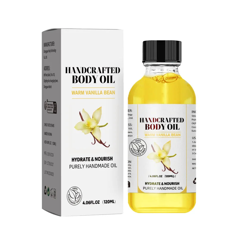 Stress Relief Vanilla Massage Oil - Deeply moisturizes, soothes muscles & promotes relaxation. Herbal bath & body care formula.