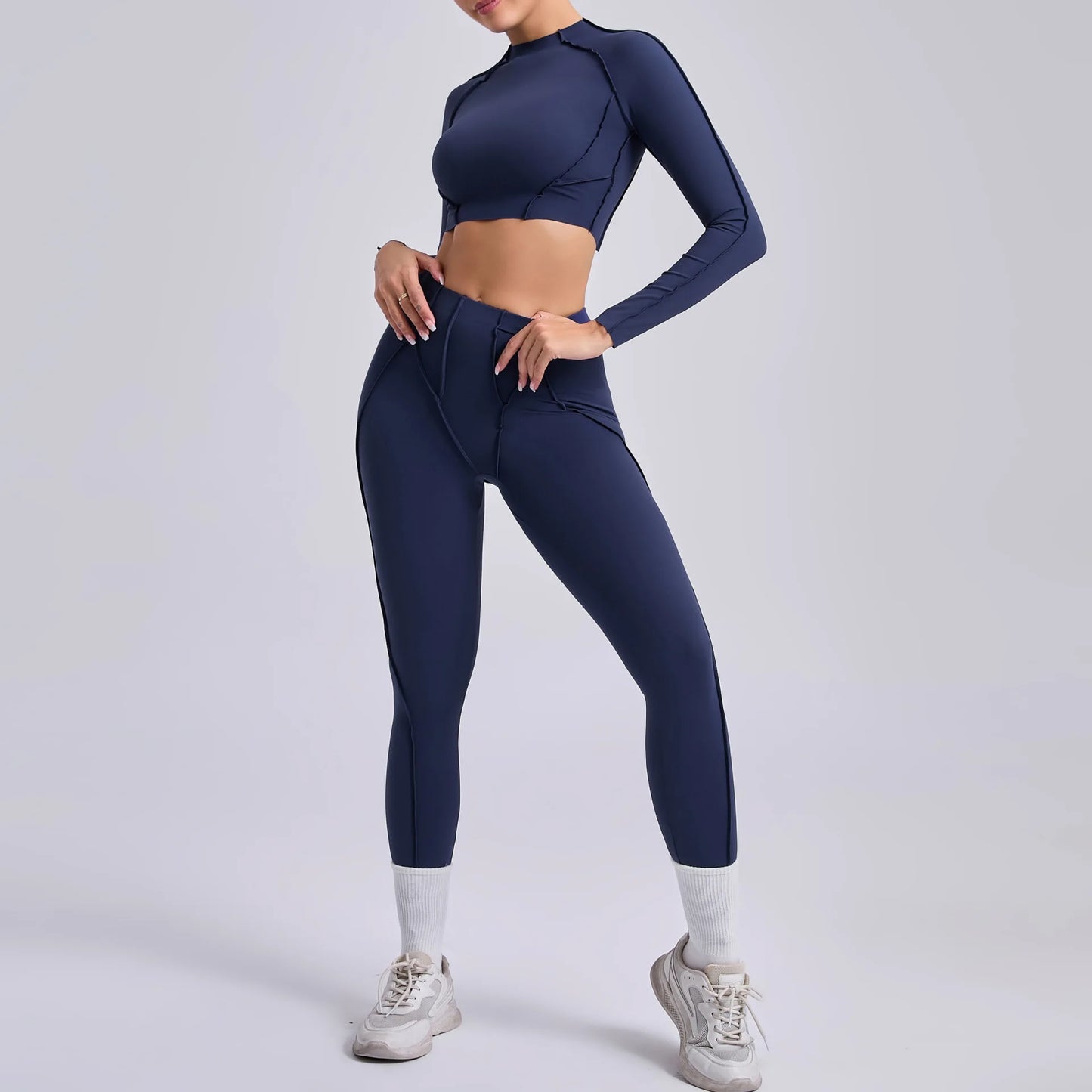 Yoga Set 2 Pieces Workout Tracksuits Gym Clothes Sportswear Yoga Suits For Women Fitness Set Sports Long Sleeved Gym Leggings