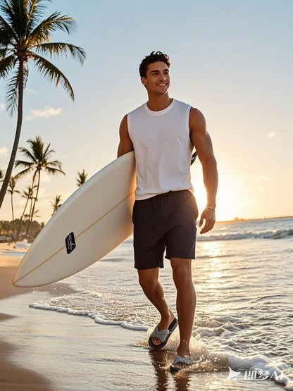 Mens Tank Tops Workout Sleeveless Shirts Summer Solid color Polyester Quick drying Tanks for Men Summer Beach Sports T-Shirts