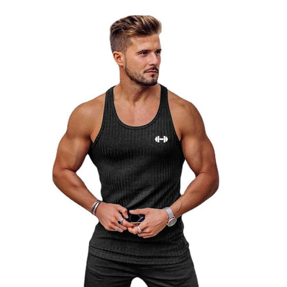 Gym Bodybuilding Fitness Slim Fit Tank Tops Mens Workout Muscle Sleeveless Shirt Fashion Vertical Stripe Knitted Quick Dry Vests