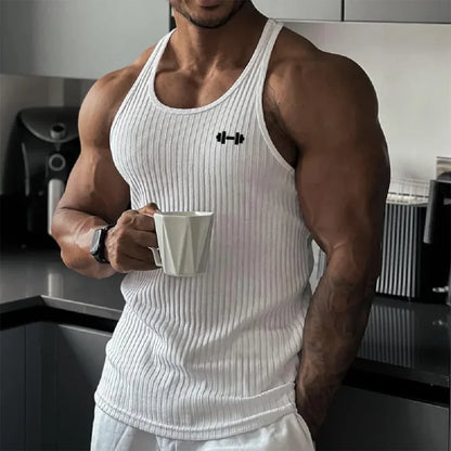 Gym Bodybuilding Fitness Slim Fit Tank Tops Mens Workout Muscle Sleeveless Shirt Fashion Vertical Stripe Knitted Quick Dry Vests