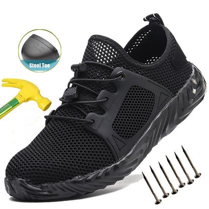 Mens Mesh Work Sneakers Lightweight Steel Toe Work Boots Indestructible Safety Shoes Breathable Construction Work Boot Footwear