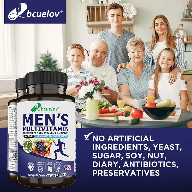 Bcuelov Men's Multivitamin & Mineral Tablets - Immune & Energy Support, Muscle Endurance, Vegan High Absorption Supplement