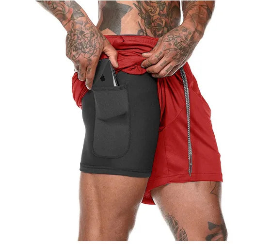 Men's Fitness Shorts Fashion Breathable 2 In 1 Double-deck Quick Dry Gyms Jogging Workout Slim Fit Sports Shorts Sportswear