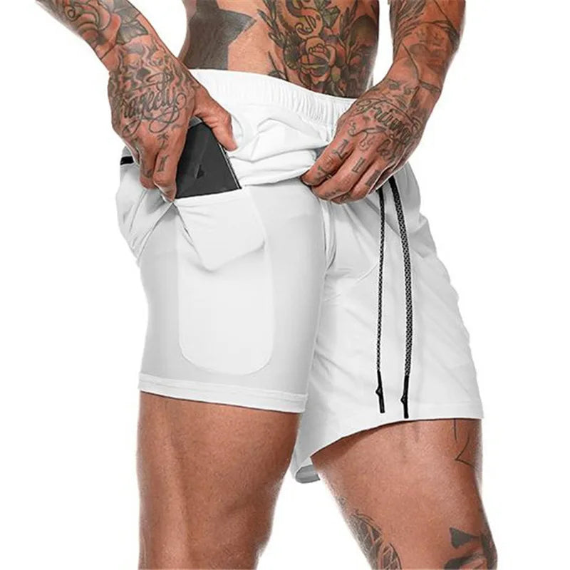 Men's Fitness Shorts Fashion Breathable 2 In 1 Double-deck Quick Dry Gyms Jogging Workout Slim Fit Sports Shorts Sportswear