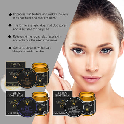 Beef Tallow Face Cream Organic Raw Honey Balm Skin Care Brightening Grass-Fed Natural Whipped Body Moisturizer Hydrating Lotion