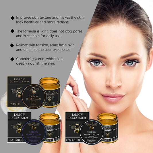 Beef Tallow Face Cream Organic Raw Honey Balm Skin Care Brightening Grass-Fed Natural Whipped Body Moisturizer Hydrating Lotion