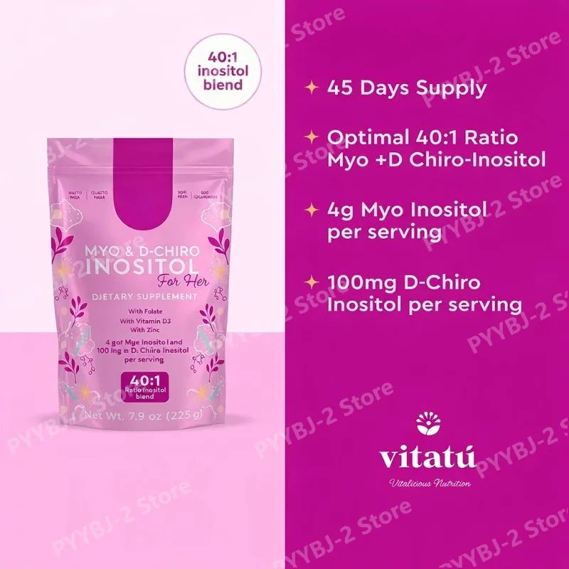 40:1 Mix Myo & D-Chiro Inositol Powder Contain Folate, Vitamin D3 and Zinc Supporting Women's Daily Health Dietary Supplement