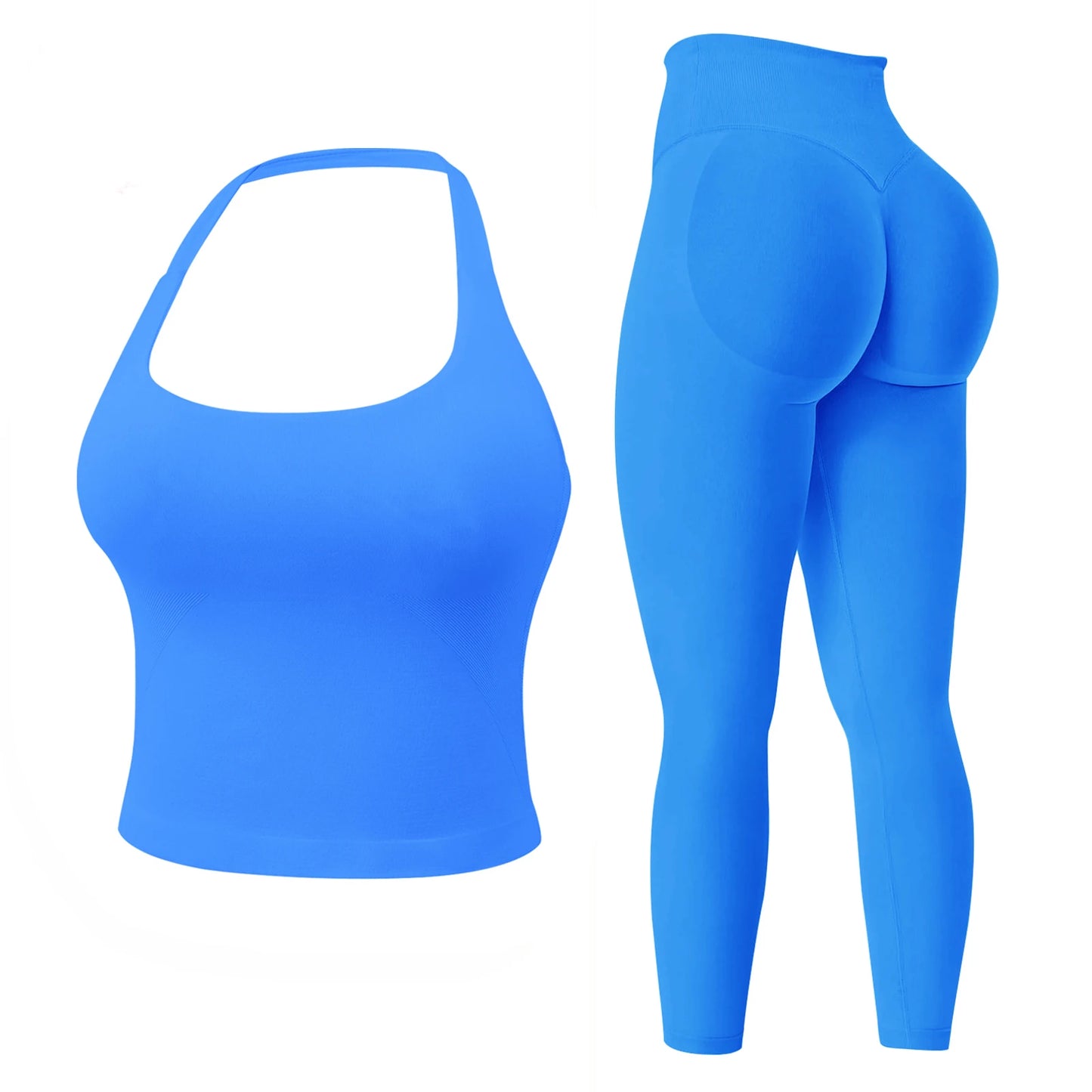 Workout Sets for Women 2 Pieces, Women's Impact Halter Tank Top+ Hidden Scrunch Butt Workout Leggings, Women Seamless